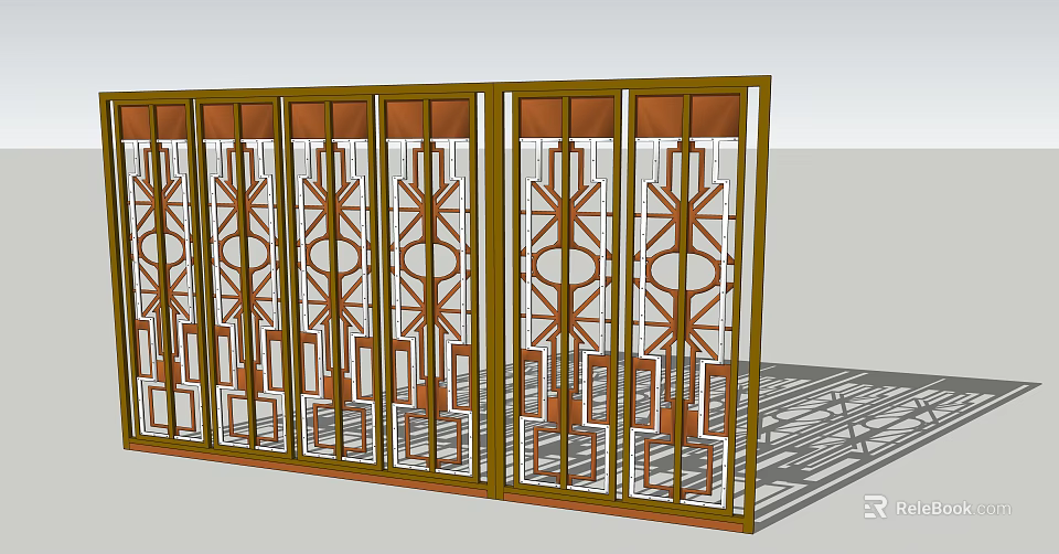 Decorative Room Screen With Brown Frame And Geometric Patterned Panels 3d model