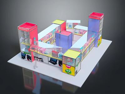 Colorful Shopping Mall Retail Store Layout With Glass Display Windows And Walkway Aisles 3d model