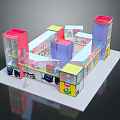 Colorful Shopping Mall Retail Store Layout With Glass Display Windows And Walkway Aisles