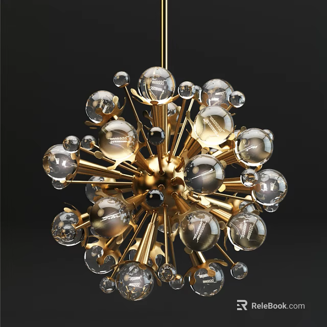Modern Abstract Chandelier With Golden Frame Transparent Glass Orbs And Radiant Design 3d model 