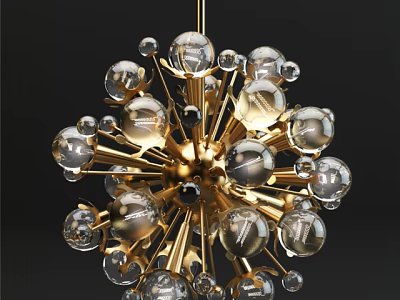 Modern Abstract Chandelier With Golden Frame Transparent Glass Orbs And Radiant Design 3d model
