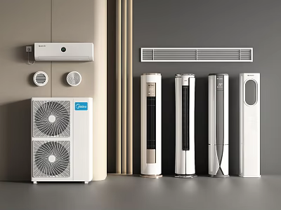 Variety of Modern Air Conditioners and Fans Including Wall Mounted and Floor Standing Units 3d model