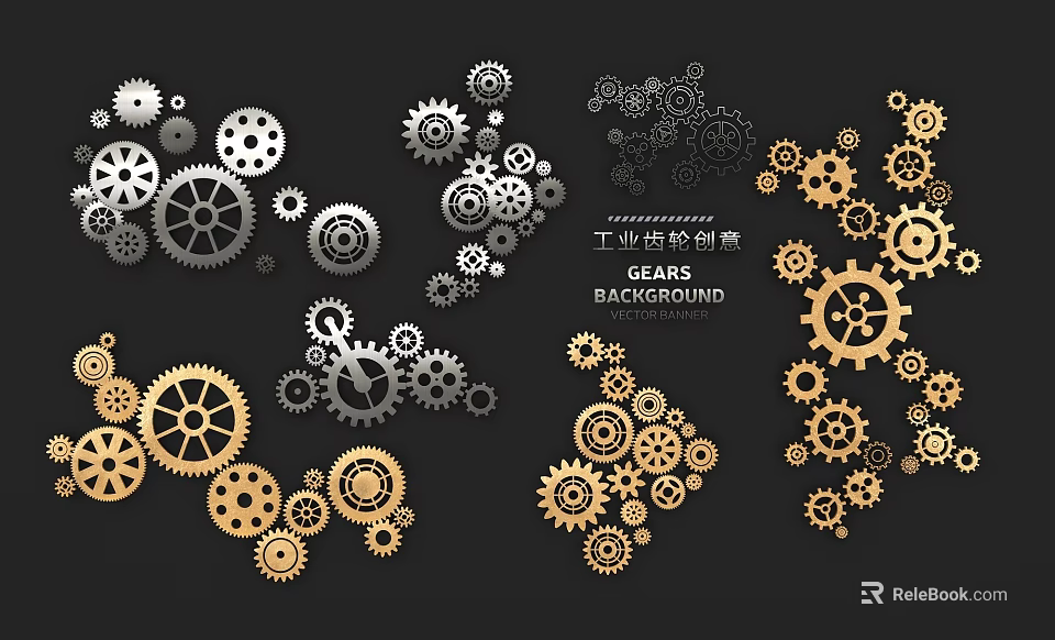 Gears Decorative Hanging Ornaments With Metallic Texture And Industrial Style Mechanical Design Background 3d model 