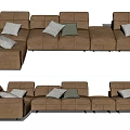 Modern Brown Sectional Sofa With Gray White Decorative Cushions Design 3d model