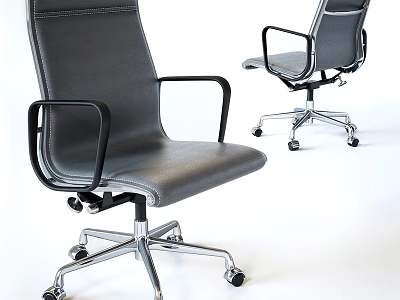 Modern Gray Office Chair With Black Armrests And Swivel Rolling Metal Base Design 3d model