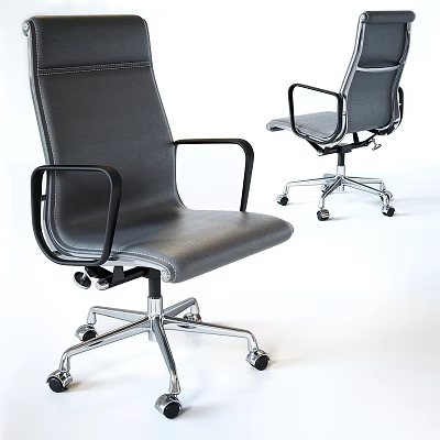 Modern Gray Office Chair With Black Armrests And Swivel Rolling Metal Base Design 3d model