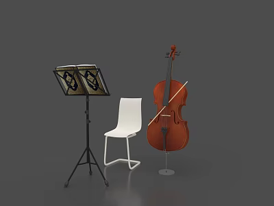 Elegant Display Island Featuring Music Stand White Chair And Cello Setup 3d model