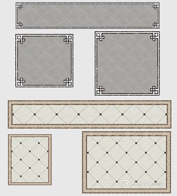 Decorative Square Floor Tiles With Diamond Pattern Border And Gray Off White Designs 3d model 