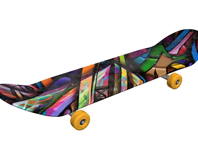Vibrant Stylish Skateboard With Colorful Graffiti Art And Yellow Wheels For Sports 3d model