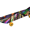 Vibrant Stylish Skateboard With Colorful Graffiti Art And Yellow Wheels For Sports