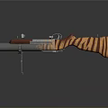 Tactical Shotgun With Orange Black Striped Grip And Silver Barrel On Metal Stand