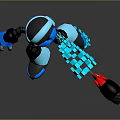 Blue Helmeted Game Movie Character In Dynamic Action Pose With Glowing Weapon