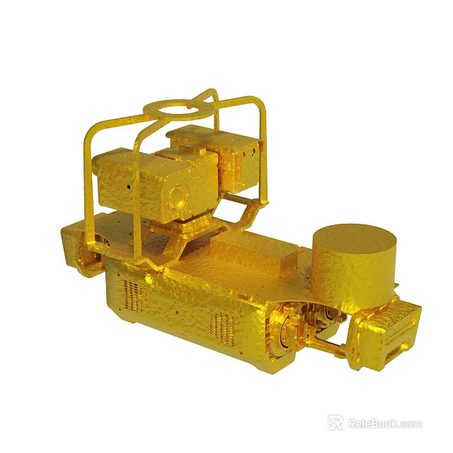 Golden Industrial Mechanical Vehicle With Metal Frame Wheels And Circular Components 3d model 