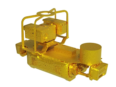Golden Industrial Mechanical Vehicle With Metal Frame Wheels And Circular Components 3d model