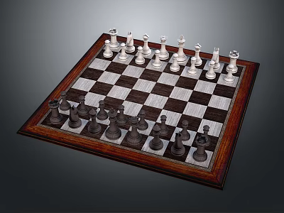 Classic Wooden Chessboard With Black And White Pieces For Board Game Entertainment 3d model