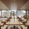 Rustic Restaurant Interior With Wooden Tables Chairs Wooden Ceiling And Mural Art