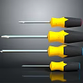 Set of Four Different Size Screwdrivers with Yellow Black Handles and Metal Tips