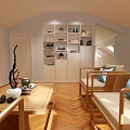 Cozy Attic Living Room With Herringbone Wood Floor Elegant Seats And Large Bright Window Design