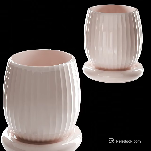 Two Piece Pink Ceramic Tea Set With Ribbed Texture And Smooth Base 3d model