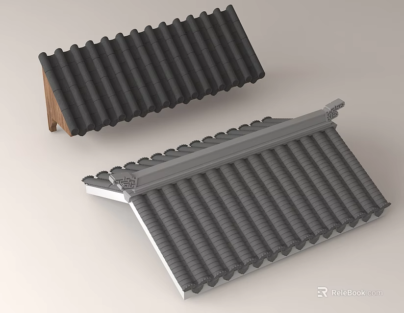 Traditional Roof Components Featuring Gray Black Tiles And Eave Decorative Structures 3d model