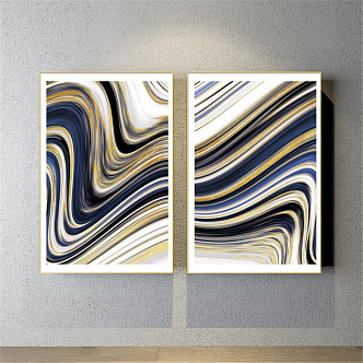 Modern abstract painting gold and silver bedroom abstract color block decorative painting 3d model