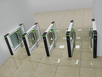 Modern Public Facility With Glass Door Turnstiles And Metal Frames In Indoor Area 3d model