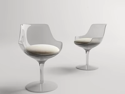 Modern Transparent Leisure Chairs With High Stem Base And Light Colored Cushion 3d model