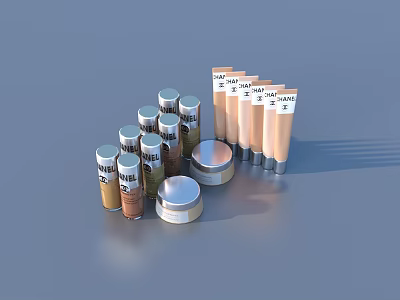 Moisturizing Cosmetics Jars And Tubes With Silver Lids Beige Brown Cream Arranged Together 3d model