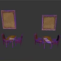 Interior Decorative Elements With Framed Pictures And Wooden Dining Table Sets
