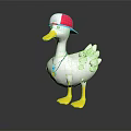 White Duck Wearing Pink And White Cap With Blue Brim And Yellow Pendant Necklace