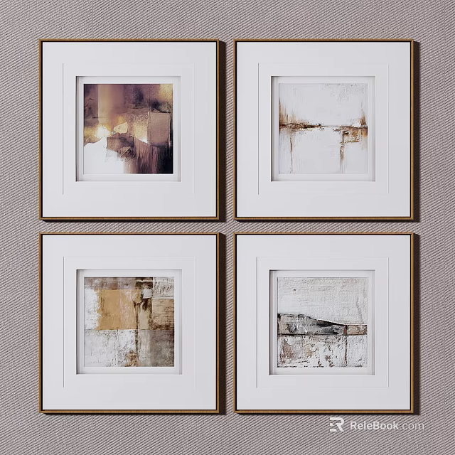 Four Framed Abstract Paintings As Wall Decor In Modern Interior 3d model 