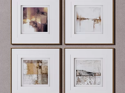 Four Framed Abstract Paintings As Wall Decor In Modern Interior 3d model