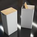 Two White Trash Bins With Wooden Lid And Open Top Design For Home Use