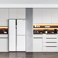 Modern Kitchen Sideboard Design With White Cabinets LED Lighting And Green Plants