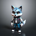 Cute Cartoon Wolf Figure Wearing Black Vest And Blue Jeans Standing On Dark Background