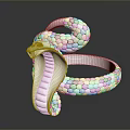 Silver Snake Ring With Coiled Design Detailed Head And Scaly Texture 3d model