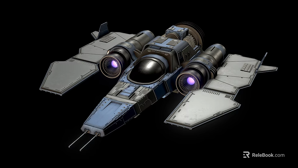 Sci-Fi Spaceship With Sleek Metallic Design Purple Engines And Cockpit 3d model 
