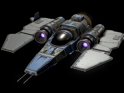 Sci-Fi Spaceship With Sleek Metallic Design Purple Engines And Cockpit 3d model