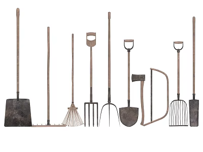 Farm Tools Agricultural Tools Gardening Tools Shovel Fork Rake Orange Axe Hardware Tools 3d model