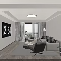 Modern Minimalist Living And Dining Room With Unique Flip Wall Clock And Marble Coffee Table