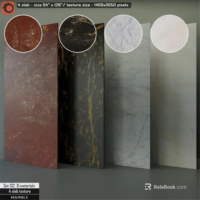Marble Components With Red Black White Grey Veined Patterns And Textured Panels 3d model 