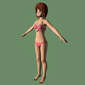 3D Female Character With Red Hair In Pink Bikini Standing On Green Background