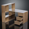 Modern Wooden Bookshelf With Open Storage Shelves Drawers And Spacious Tabletop