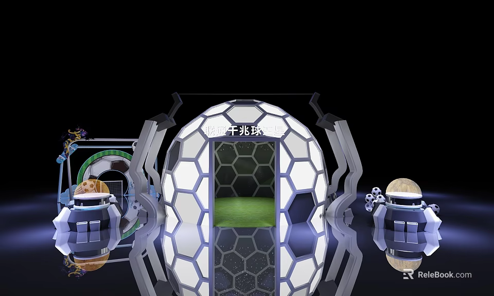Futuristic New Moon Base With Hexagonal Structure And Green Interior Habitat 3d model 