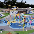 Outdoor Children's Playground With Circular Play Features Colorful Design And Green Areas