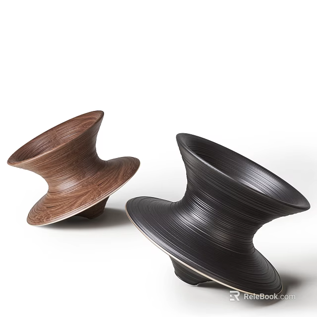 Unique Modern Accent Chairs With Brown Wood Grain And Black Spiral Base Design 3d model 