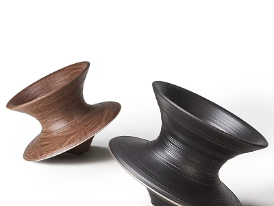 Unique Modern Accent Chairs With Brown Wood Grain And Black Spiral Base Design 3d model