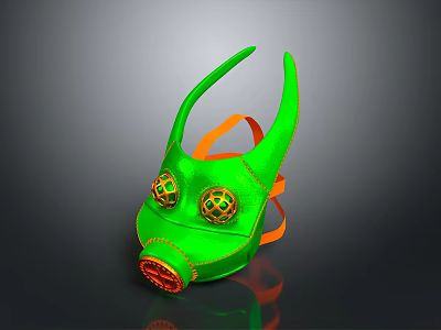 Green Horned Weapon With Orange Straps Circular Decorations And Red Front Component 3d model