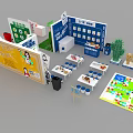 Exhibition Booth Design With Information Displays Tables And Decorative Elements 3d model