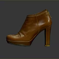 Brown Leather High Heel Ankle Boots With Zipper Block Heel And Gold Decoration